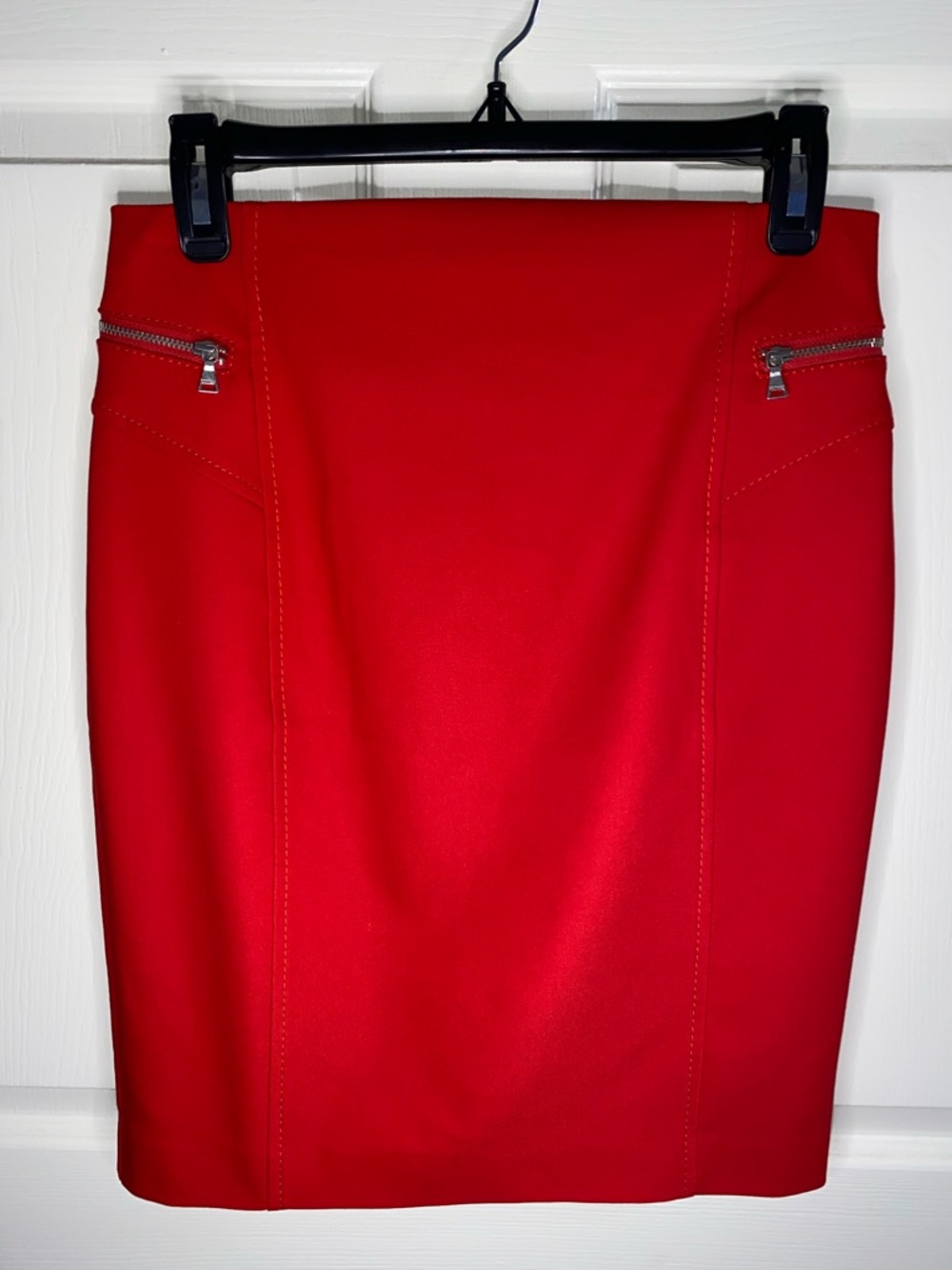Express Red Pencil Skirt with Zip Accents
